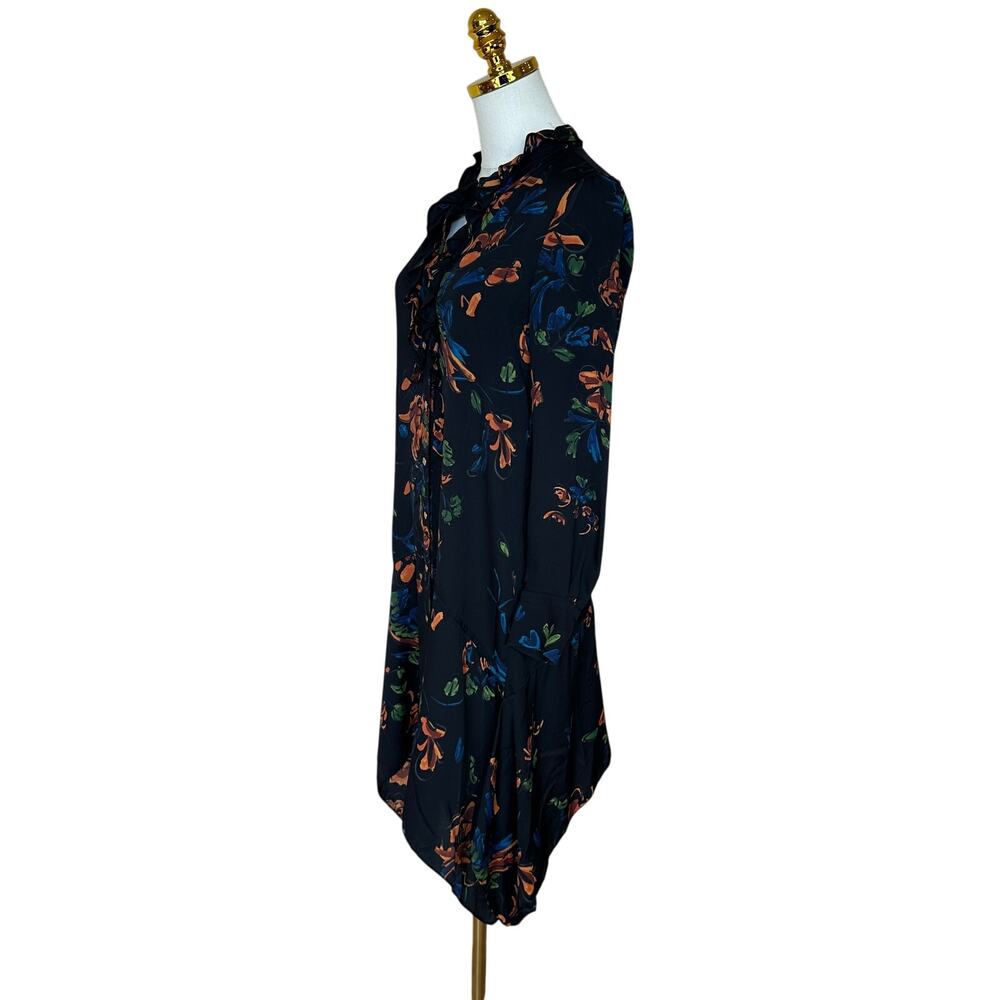 Tory Burch Black Floral Asymmetric Shirt Dress Size 0 Mini Career Designer $498 - Picture 6 of 11